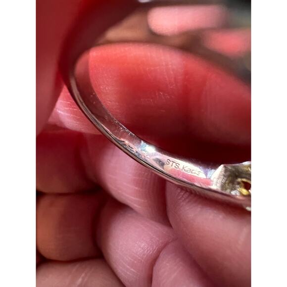 Karis Platinum & 18K Gold Plated Malachite Statement Ring Size 7 - Picture 5 of 16